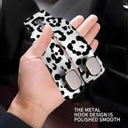 Car Seat Headrest Hook, Universal Leather Cute Hanger Holder Hook, Storage Organizer Interior Accessories for Purse Bags Handbag White Black Leopard