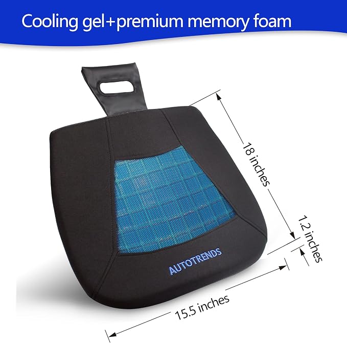 AUTOTRENDS Gel Seat Cushion Cooling Coccyx Orthopedic Breathable Car Seat Cushion Anti Slip Backing Mat, Black