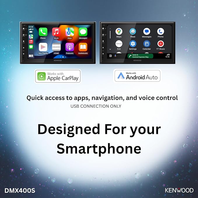 DMX400S 6.8" Capacitive Touchscreen Digital Multimedia Receiver - Wired Apple CarPlay, Android Auto, Built in Bluetooth, Double DIN, Rear Camera Input, 13-Band EQ