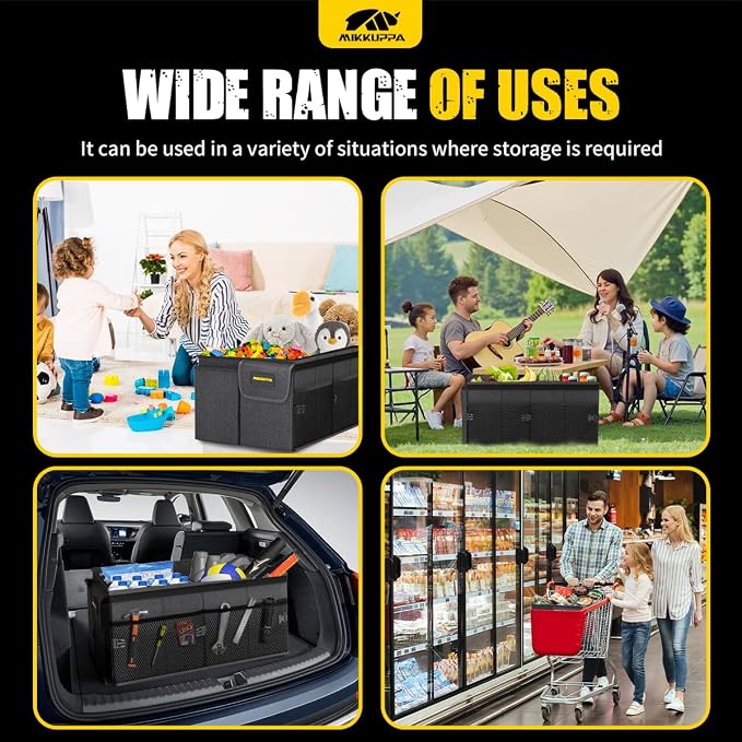 Car Trunk Organizer - 65L Collapsible Trunk Organizer with Lid, Sturdy Car Storage for SUV Auto Truck Van with Adjustable Straps and Non Slip Bottom (Black)