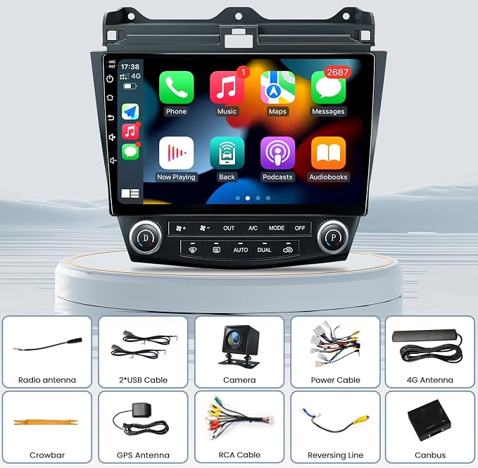 8 Core 4+32G Car Radio Stereo for Honda Accord 7th 2003 2004 2005 2006 2007: 10 inch with CarPlay Android Auto 5G WiFi Bluetooth GPS SWC Mirror Link Split-Screen DSP FM/RDS
