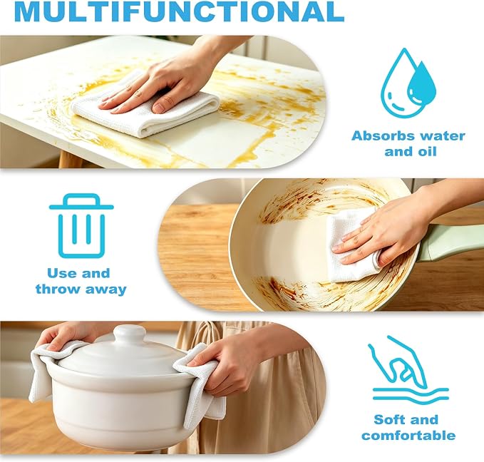 55 Pack Microfiber Cleaning Cloth Roll, Tear Away Reusable Towels, 11" X 9", Ultra Absorbent & Lint Free Microfiber Cloth for Cleaning Cars, Kitchen, Window, and Shop (White, 9”X11”-55PK)