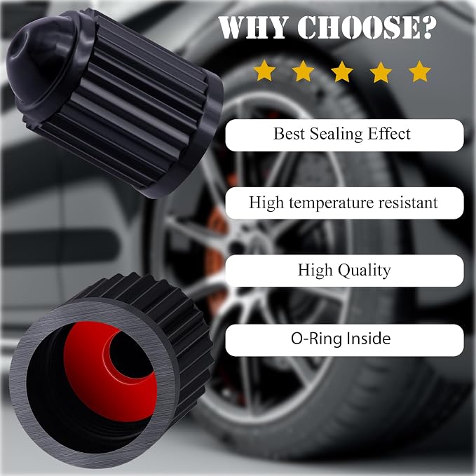 50PCS Tire Valve Stem Caps, The Upgraded Version Plastic Air Caps Cover, with O-Ring Rubber Seal, Universal Tyre Valve Dust Caps for Cars, SUV, Trucks, Bikes, Motorcycles, Bicycles(Black)