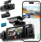 N6 360° Dash Cam 4 Channel, 5.8G WiFi-6 (up to 20MB/s) with App, Free 128GB Card, FHD Front & Rear Inside Dash Cam for Car, 8 IR Lights Night Vision, GPS, 24/7 Parking Mode, G-Sensor