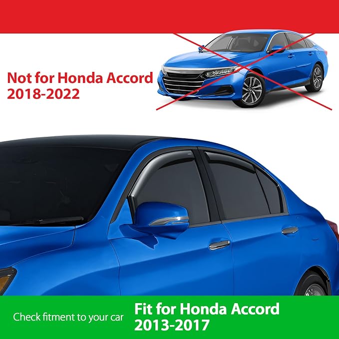 Goodyear Shatterproof in-Channel Window Deflectors for Honda Accord 2013-2017 Sedan, Rain Guards, Window Visors for Cars, Vent Deflector, Car Accessories, 4 pcs - GY008441