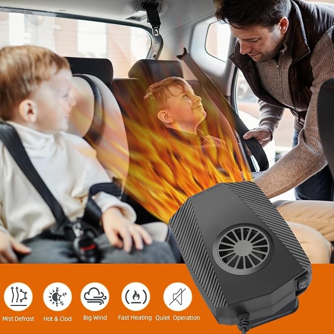 12v 200W Car Heater, Portable Car Heater and Defroster, Windshield Defogger, 12 Volt That Plugs Into Cigarette Lighter, Calenton para Carro, 360° Rotation (Black)