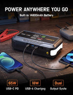 Jump Starter with Air Compressor, 8000A 160 PSI, 65W USB-C Fast Charging, Portable Car Battery Jumper for 12 Gas/14L Diesel, All-in-One Emergency Jump Box