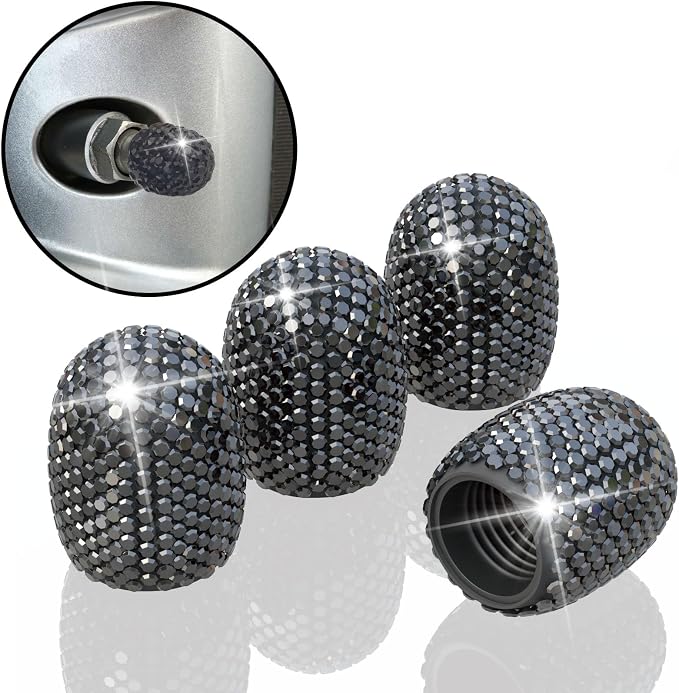 4Pcs Car Tire Valve Stem Caps, Bling Tire Air Cap for Car, Car Accessories for Women Universal Stem Covers, Plastic Liner Corrosion Resistant Tires Valve Cap with O Rubber Ring,Crystal Diamond