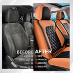 Coverado Universal Car Seat Covers Full Set, Vintage-Style Soft Waterproof Faux Leather Front & Rear Seat Protectors, Comfortable Anti-Stain Interior for Most Vehicles – BrownBlack