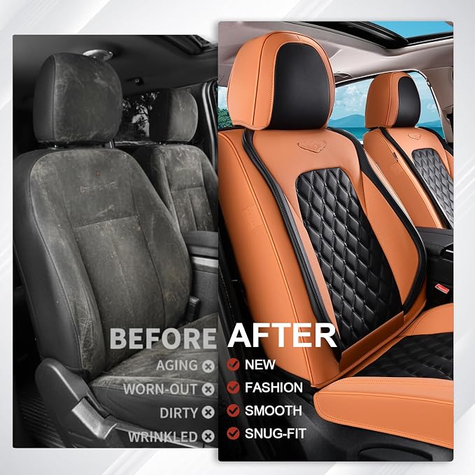 Coverado Universal Car Seat Covers Full Set, Vintage-Style Soft Waterproof Faux Leather Front & Rear Seat Protectors, Comfortable Anti-Stain Interior for Most Vehicles – BrownBlack
