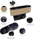 Car Seat Organizer Cup Drink Holders,Multifunctional Gap Filler Storage Box,Insert Organization Helps Reduce Distracted Driving&Holds Phone Mount Mug Bottle Cellphones Coasters Wallet Cards (Beige)
