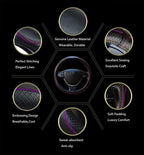 Gomass Car Steering Wheel Cover, Anti-Slip, Safety, Soft, Breathable, Heavy Duty, Thick, Full Surround, Sports Style (Black with Purple line)