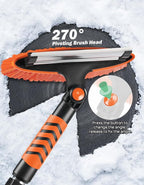 41.5IN Extendable Snow Brush and Ice Scraper, 270°Pivoting Snow Scraper Brush for Car Windshield, Telescoping Ice Scraper, Foam Grip, Heavy Duty Snow Remover for Cars, Trucks, SUV (Orange)