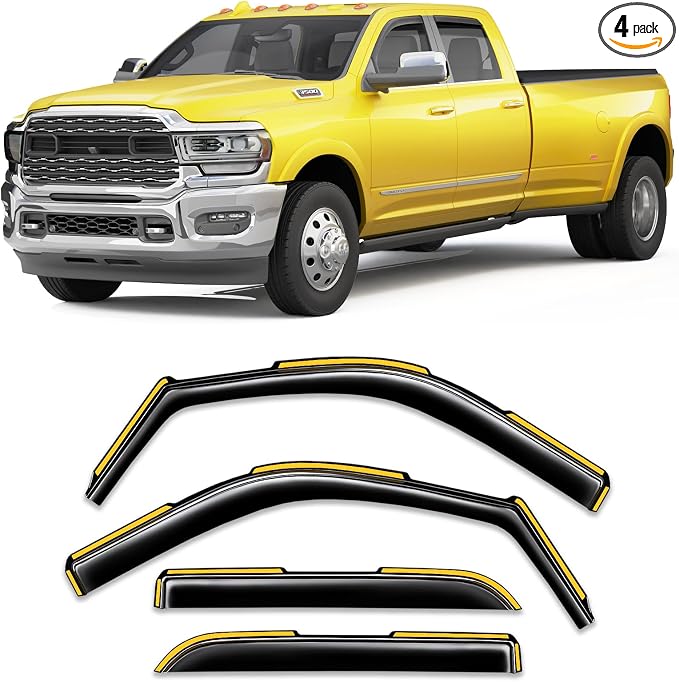 in-Channel Window Rain Guard for Dodge RAM 2500 3500 2019-2026 Crew Cab Mega Cab Rain Guards Side Truck Window Visors Low Profile Vent Visor Window Deflectors Vent Shades Car Accessories