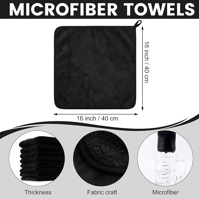 60 Pcs Black Microfiber Towels: 16"x16" Microfiber Drying Towels Bulk Micro Fiber Car Cleaning Cloth for Cars Drying Washing Polishing Cleaning Household Supplies