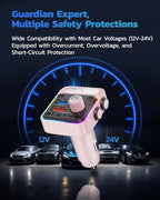 54W Bluetooth 5.3 Car Adapter with 4 Charging Ports [PD 36W & QC3.0 18W], Wireless Radio FM Transmitter with Deep Bass Player & 5 Colors LED Backlit, Hands-Free Calling - Pink