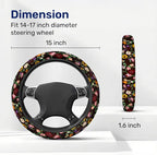 Vintage Floral Music Steering Wheel Cover, Polyester Car Wheel Grip, Universal 15 Inch for Cars SUVs Trucks