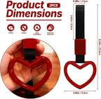 2 Pcs Heart Shaped Car Handle Strap – Drift Charm Rear Bumper Warning Ring Decor for Car Interior Exterior, Subway Bus Handle Accessory, Cute Heart Car Decor Gift for Women & Men (Red)
