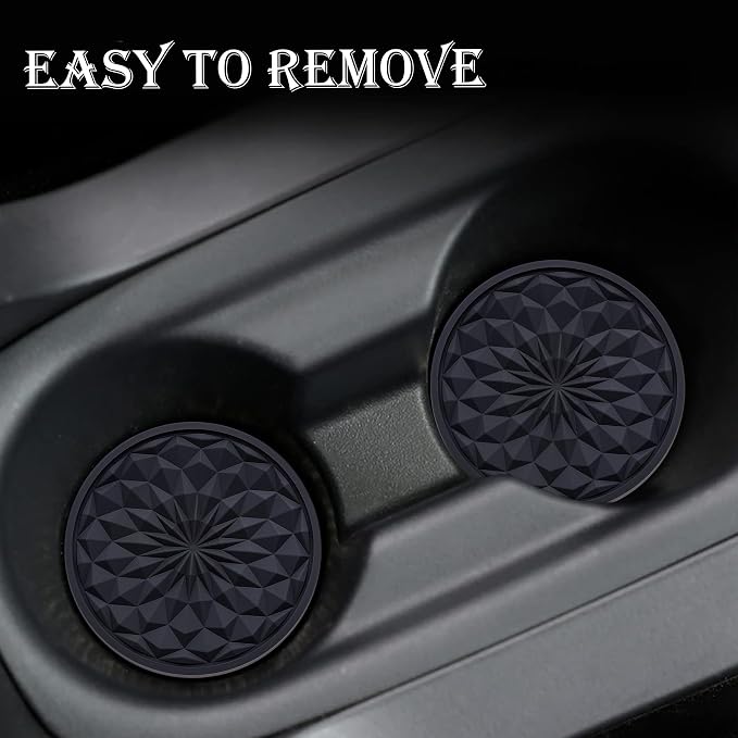 2 Pack Silicone Car Cup Holder Coaster – 2.75 Inch Non-Slip Drink Mat, Universal Fit for Most Vehicles – Cute & Functional Auto Accessories (Black)