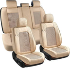 Coverado Seat Covers Full Set, 5 Seats Universal Seat Covers for Cars, Beige Car Seat Covers Front Seats Back Seat Cover, Breathable Car Seat Cushion, Leather Seat Cover Seat Protector Fit Most Cars