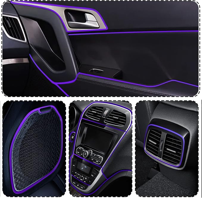 Car Interior Trim Strips,Universal 33ft Car Electroplating Decoration Styling Door Dashboard, Flexible Interior Trim Accessories with Installing Tool(Purple)