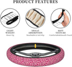 Pink Leopard Print Steering Wheel Cover for Women, Universal 15 Inch Fit, Thickened Neoprene Non-Slip Car Wheel Protector, Stylish Car Interior Accessories for Auto SUV Truck, Breathable & Durable