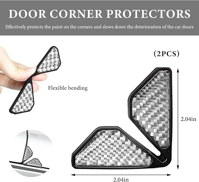 2PCS Car Door Protector Edge Guards, Carbon Fiber Anti-Collision Auto Door Corner Protector, Anti-Rub Trim Sticker Front Do or Corner Decoration for Cars Trucks SUVs (Silver)