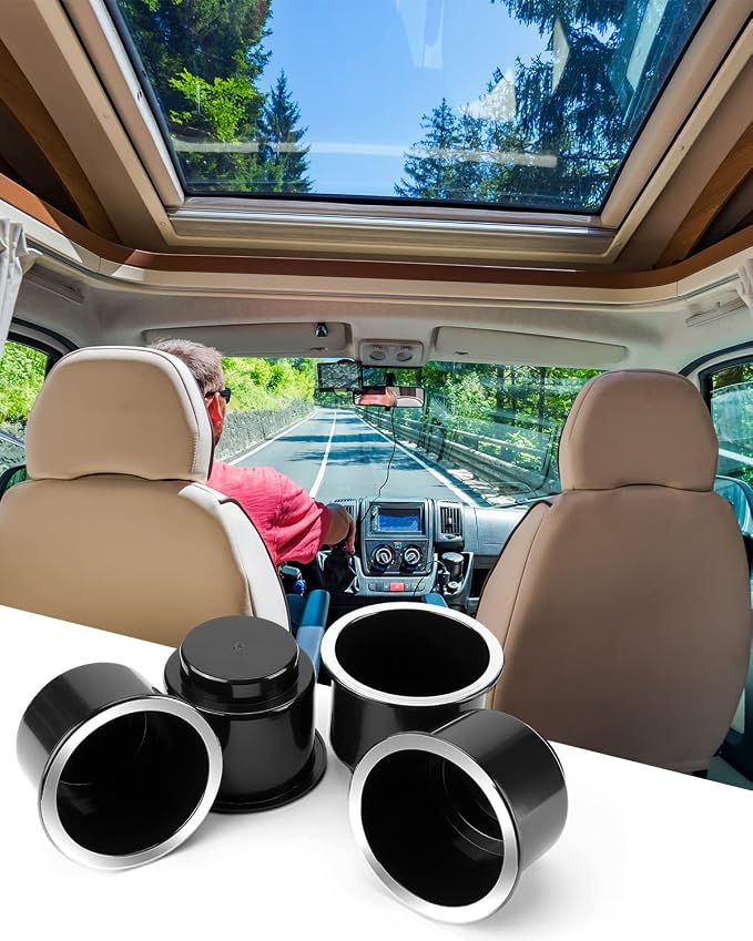 Cup Holder Insert 4pcs for RV Boat Car Couch Golf Cart, Elegant Chrome, Large Plastic Universal Drop in Cup Holder for Pontoon Table Sofa