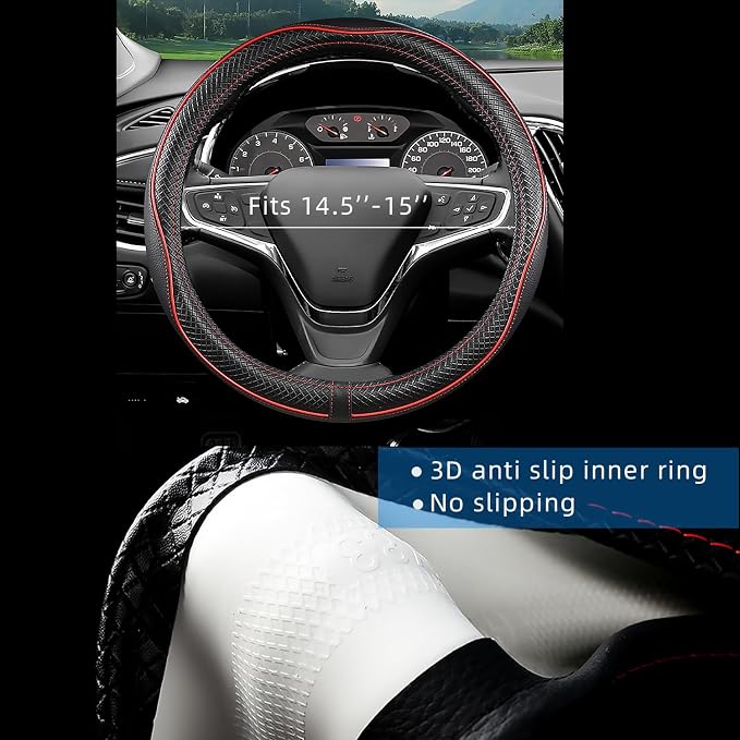 Car Steering Wheel Cover for Chevy Silverado 1500 2500 3500, Tahoe, Equinox,Traverse,Colorado, Automative Accessories for Chevy, Sporty Design, Red