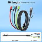 Travel 4 in 2 Multi Charging Cable with Dual Type-C, USB A/USB C Chargers for Multiple Devices, Multiple Charger Cord Compatible with Most Cell Phones/Tablets and More (1Pack, 5FT)