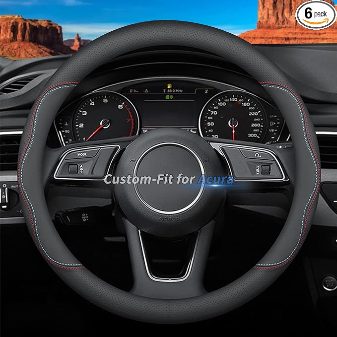 Deer Route Custom-Fit for Acura Steering Wheel Cover, Premium Leather Car Steering Wheel Cover with Logo, Non-Slip, Breathable, for Acura Accessories (A-Style,for Acura)