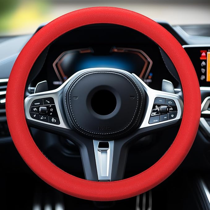 Car Steering Wheel Cover, Non-Slip Silicone Material, Multiple Color Choices, Universal Auto Parts Steering Wheel Cover, Suitable for Most Cars (Red)