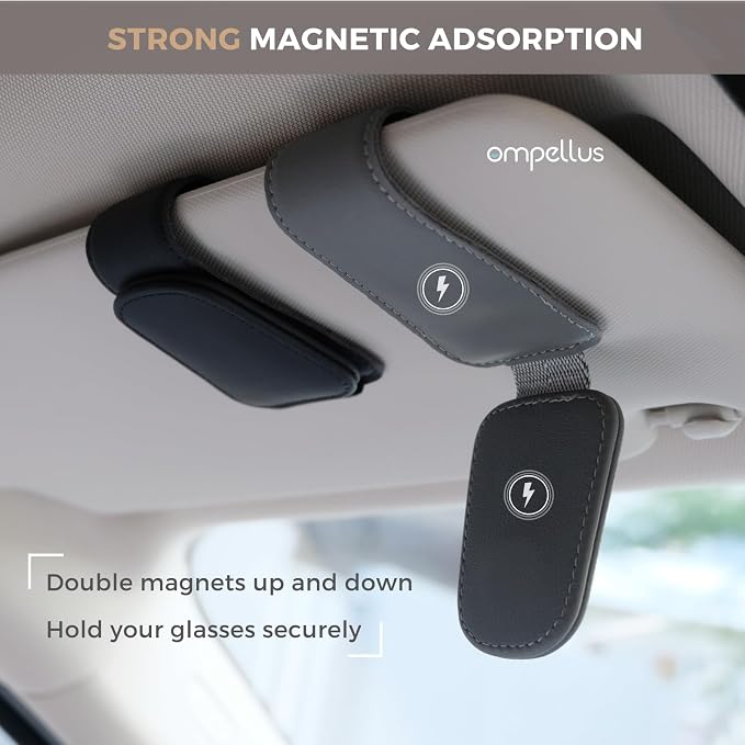 Magnetic Leather Sunglass Holder for Car Sun Visor 2 Packs (Green) | Universal Fit; Soft Leather Warp