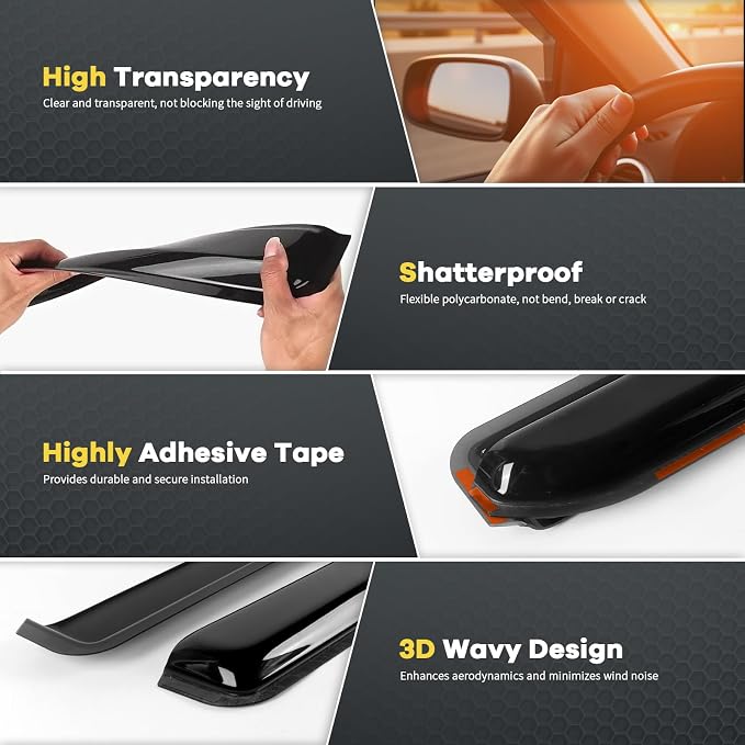 in Channel Rain Guards Fit for Truck 2009 2010 2011 2012 2013 2014 Ford F150 SuperCrew/SVT Raptor Crew Cab, Durable Side Window Visors Deflectors, Smoke Tinted Vent Shade Shield, 4pcs