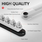 600A Power Distribution Block 12V Bus Bar Terminal Block 6 x 3/8" Terminal Studs 12 Volt Marine Bus Bar with Cover Positive & Negative for Automotive Car Boat Solar System
