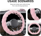 Fluffy Car Steering Wheel Cover, 15 Inches Anti-Slip Round Fuzzy Winter Steering Wheel Protector, Soft Warm Plush Steering Wheel Cover for Women Girls, Car Accessories (Pink, D-Shaped)
