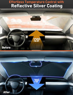 Windshield Sun Shade Compatible for Tesla Model 3 & Model Y Juniper 2017-2024 2025 2026, Sun Visor for EV Front Window Sunshade, Foldable Heat & UV Protector, Car Accessories
