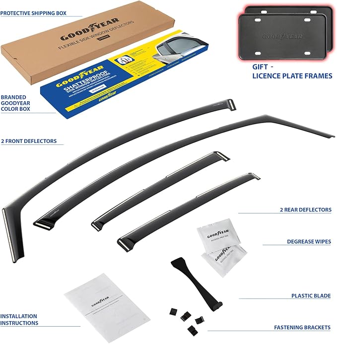 Goodyear Shatterproof in-Channel Window Deflectors for Toyota Corolla 2020-2026 Hatchback, Rain Guards, Window Visors for Cars, Vent Deflector, Car Accessories, 4 pcs - GY008448