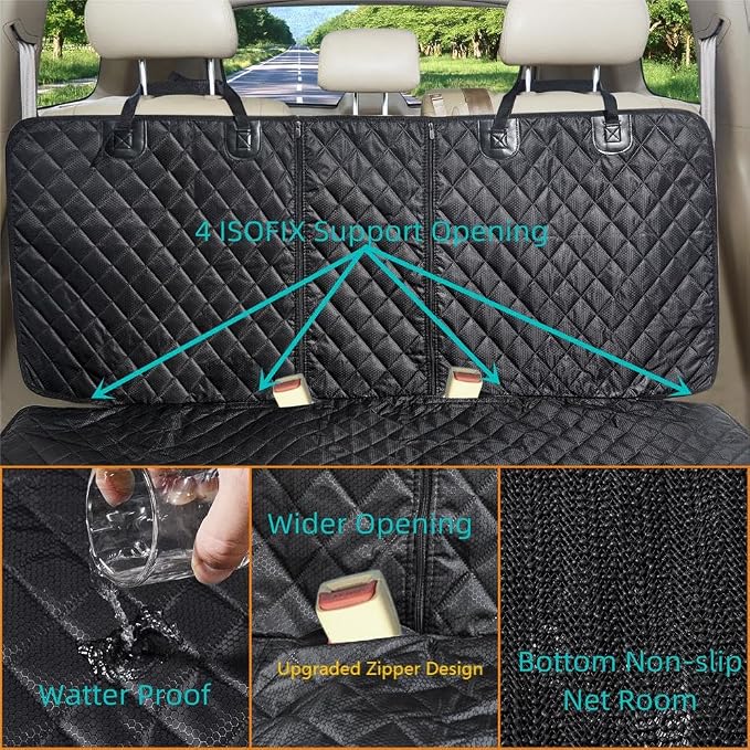 Dog Car Seat Cover for Back Seat, Waterproof X Large Rear Seat Protector for Pet Auto SUV Truck (XL, Black)