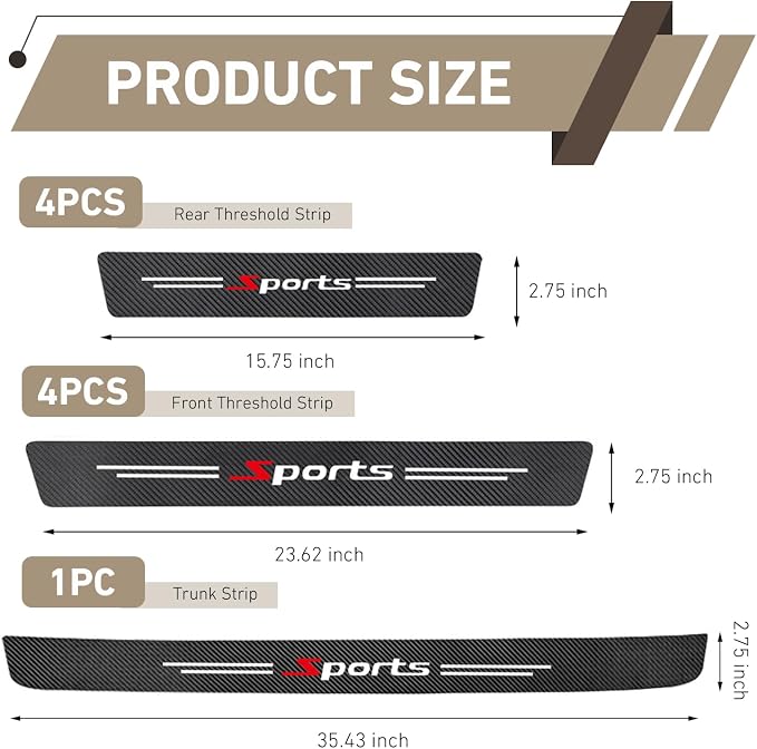 8 PCS Car Door Sill Protectors & 1 PC Rear Bumper Protector, Carbon Fiber Sport Threshold Guard Sticker, Anti-Scratch Door Edge Protection Decoration, Universal for Most Cars