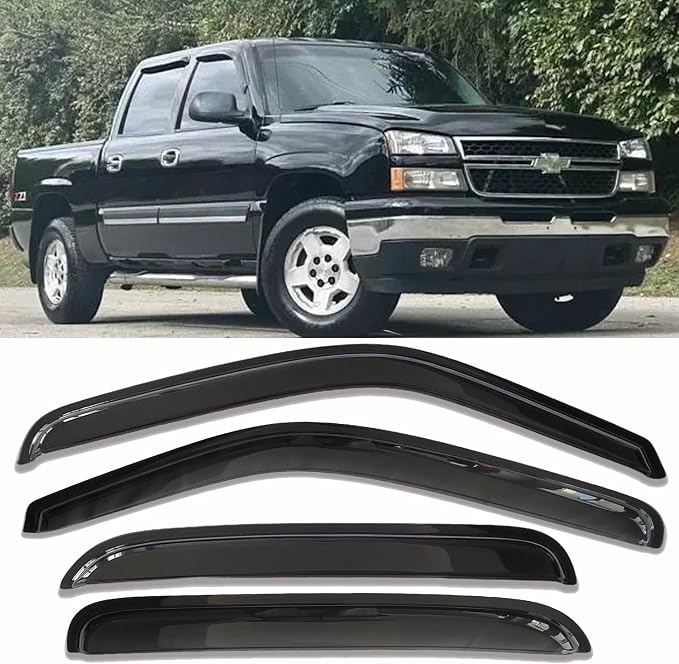 Side Window Visor Rain Guards Wind Deflectors Window Vent for Chevy Suburban Avalanche Silverado 1500 2500/GMC Yukon XL Sierra 1500 2500/Cadillac Escalade ESV Ext Crew Cab Pickup/SUV 4PCS