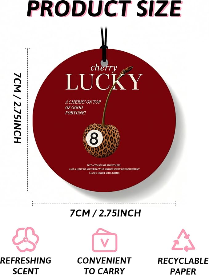 Red Leopard Print Orange Car Air Freshener 4 Pcs, Cheetah Print Lucky 8 Ball Poker Round Hanging Air Freshener for Cars Closet Drawer Books, Red Cheetah Car Accessories Mirror Decor for Women
