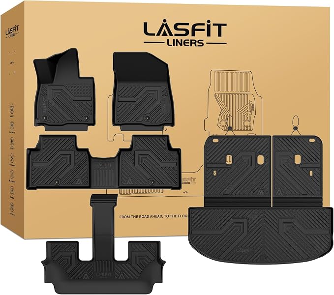 Floor Mats & Backrest Mats & Cargo Mat for Kia Telluride 2027 (Only Fit Hybrid, Not Fit Gas), All Weather TPE Floor Liners with Full Set Car Mats & Trunk Mats Accessories, Black