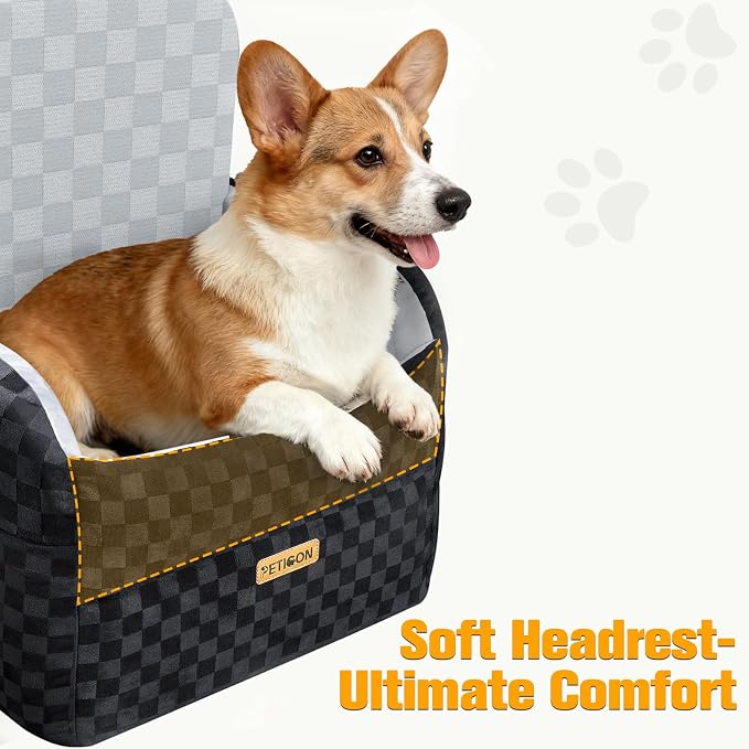 Waterproof Dog Car Seat for Small Medium Dogs, 6in Memory Foam Pet Booster Seat for Dogs up to 26 lbs with Pockets, Detachable Washable Pet Carseat with Y-Shape Safety Belt