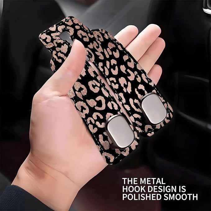 Car Seat Headrest Hook, Universal Leather Cute Hanger Holder Hook, Storage Organizer Interior Accessories for Purse Bags Handbag Glitter Black Leopard
