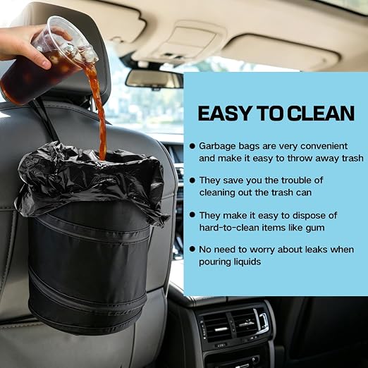 2 Pcs 1 Gallon Collapsible Car Trash Can with 20 Garbage Bags | Foldable Hanging Mini Automotive Garbage Bin | Waterproof Leakproof Pop-Up Vehicle Rubbish Organizer