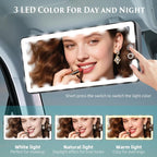 Car Visor Vanity Mirror with Light, Rechargeable Dimmable Touch LED Sun Visor Mirrors, Large Detachable Vanity Makeup Mirror with 3 Color Modes for Truck SUV Car Accessories Essential for Women(Black)