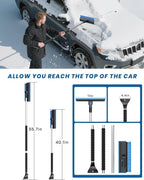 2025 Extra Long 55.7" Ice Scrapers for Car Windshield Multi-Functional Detachable Car Ice Scraper with Foam Grip and 270° Pivoting Brush Head Snow Brush for SUV Truck Auto (Blue)