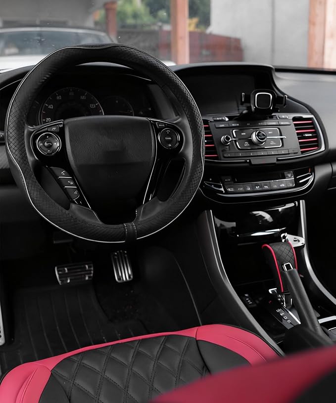 Steering Wheel Cover,Car Accessories,Microfiber Leather Car Steering Wheel Covers,Universal 15 Inch Anti-Slip Breathable Auto Interior Decor Protector,Suitable for Most Cars (Black&White)