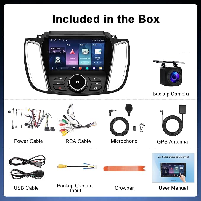 4G+64G Car Radio for Ford Escape 2013-2019: CarPlay Android Auto | Upgrade Android 15 9" Touchscreen, BT 5.4, WiFi 6, GPS, FM, RDS, EQ, SWC, 1080P Backup Camera
